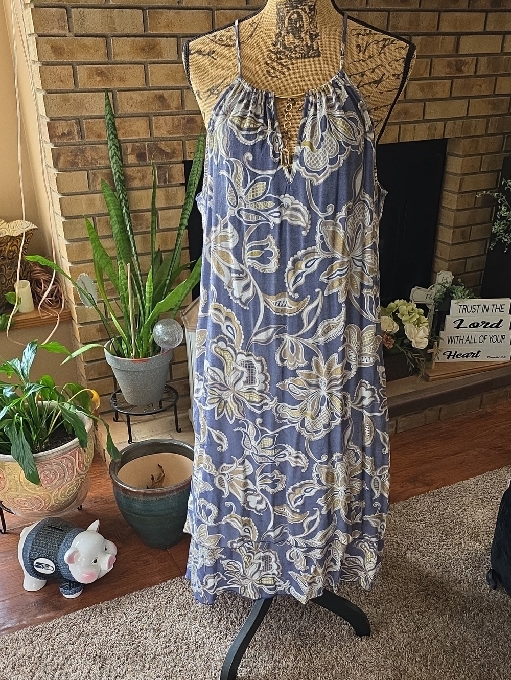Mlle Gabrielle Blue and Cream Floral Maxi Dress